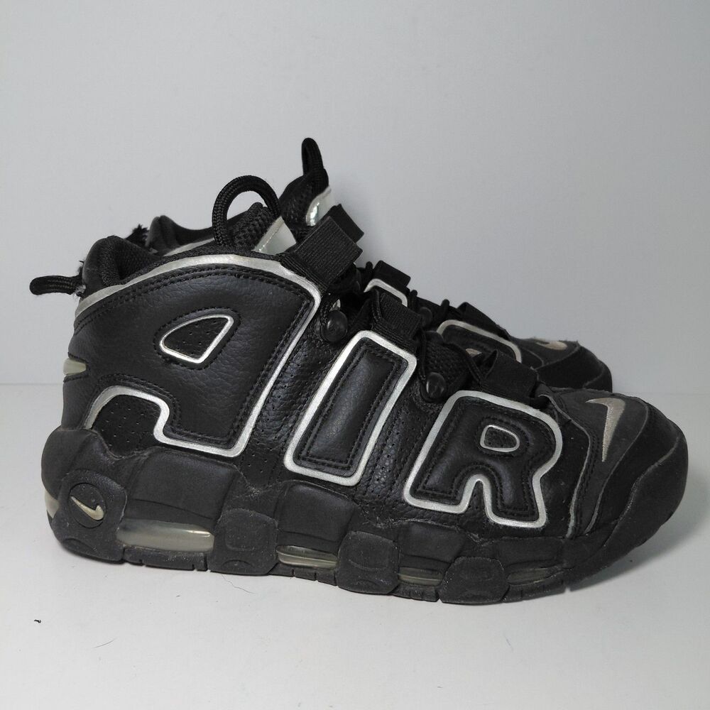 Nike Air More Uptempo Black Metallic Silver Athletic Sneakers Womens 8.5